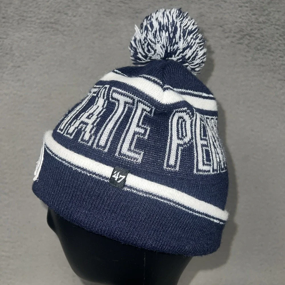 '47 Penn State Nittany Lions Bering Beanie Hat Blue Knit Cuffed Pom NCAA OSFA
